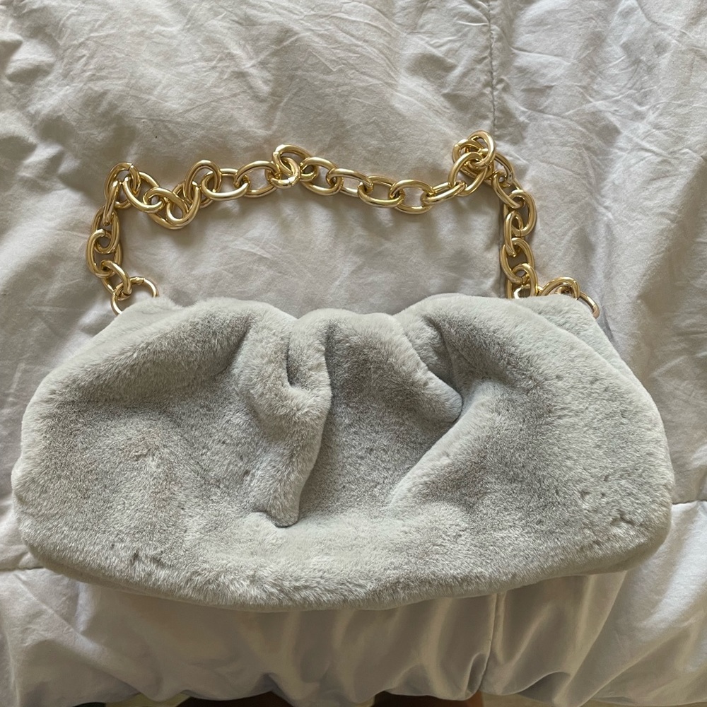 Grey furry shoulder bag